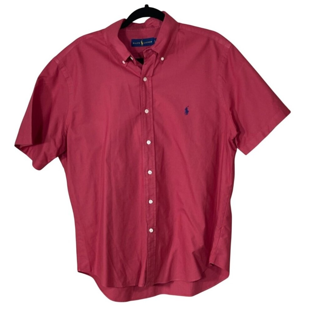 Ralph Lauren Men's Button Down Shirt Size L Large Salmon Red Pink Cotton